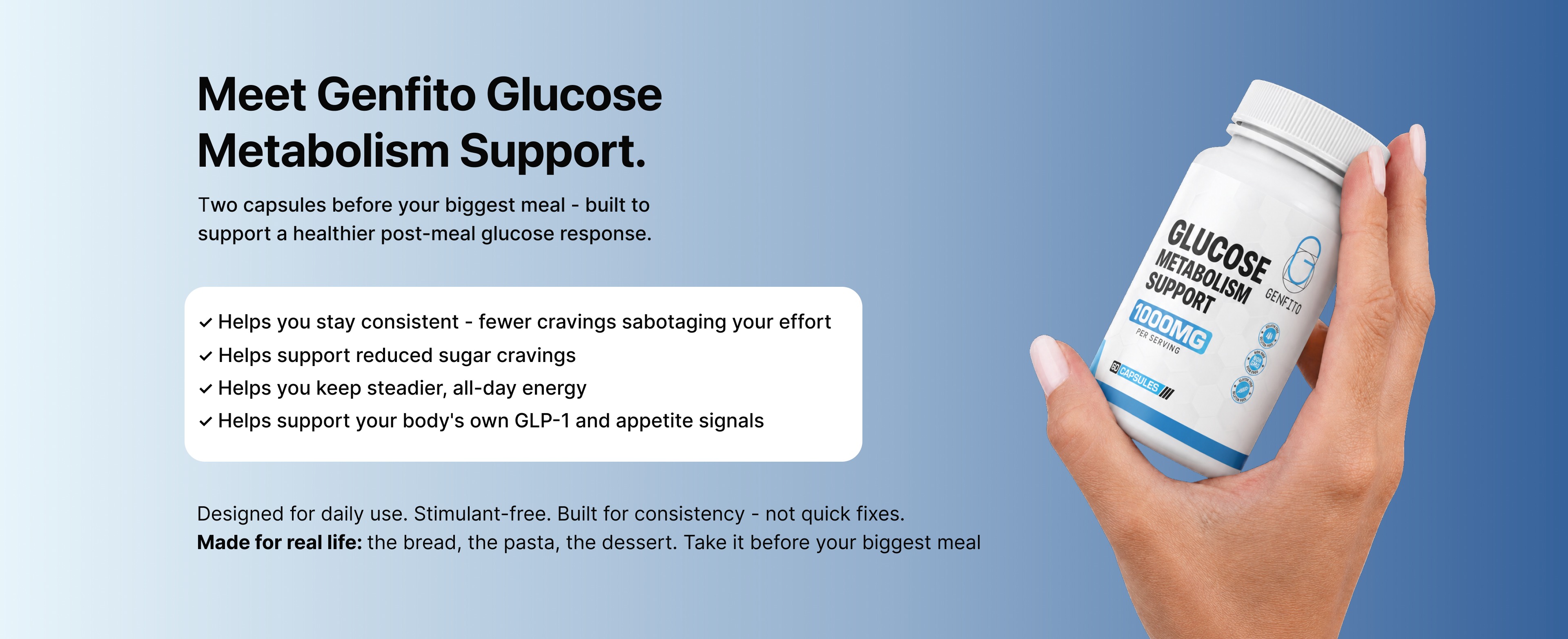 Meet Genfito Glucose Metabolism Support — 5 studied actives, 1000mg per serving
